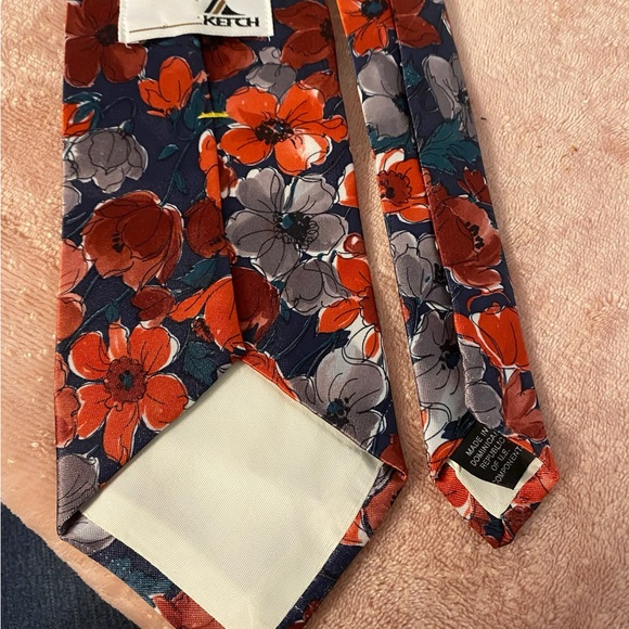 Floral Men's Tie - Red, Gray, and Blue - Picture 6 of 8